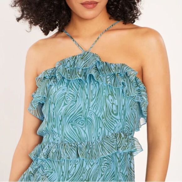 NWT Cinq A Sept Rayner Ruffle Trimmed MIDI Dress Size 8 Celeste Blue/Green - Picture 3 of 16